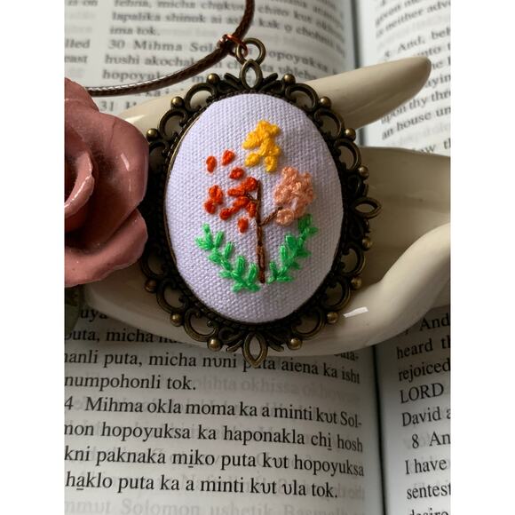 Wild Flower Embroidery Necklace Handmade Jewelry - Picture 2 of 7
